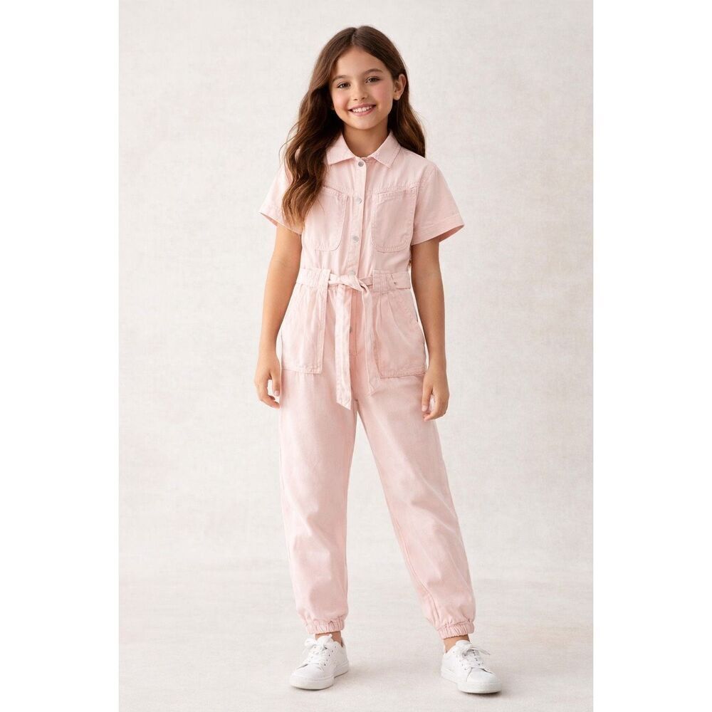 ZARA Girl’s Pink Denim Utility Jumpsuit Size 10